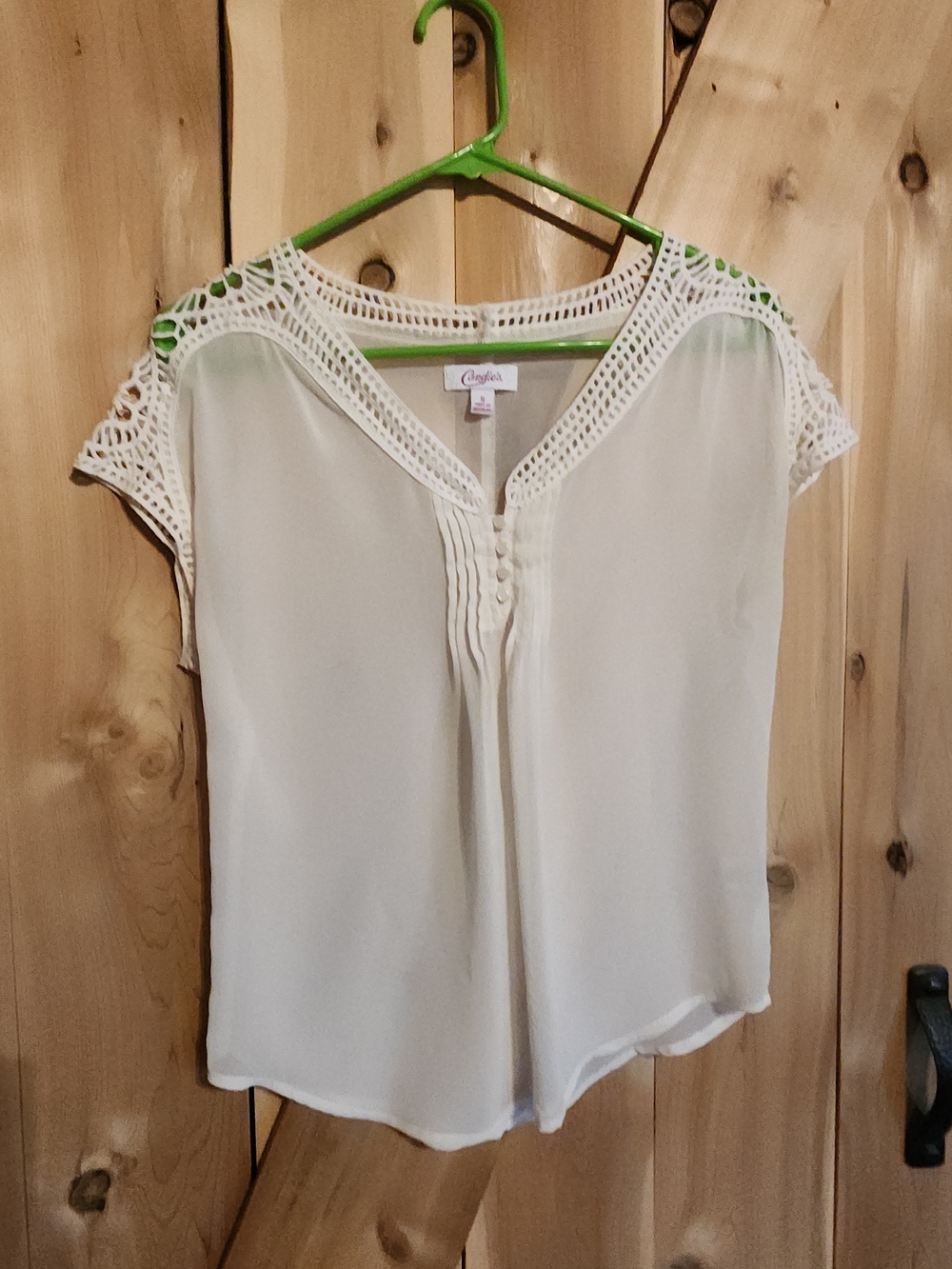 Candie's Cream Crochet Yoke Cap Sleeve Blouse